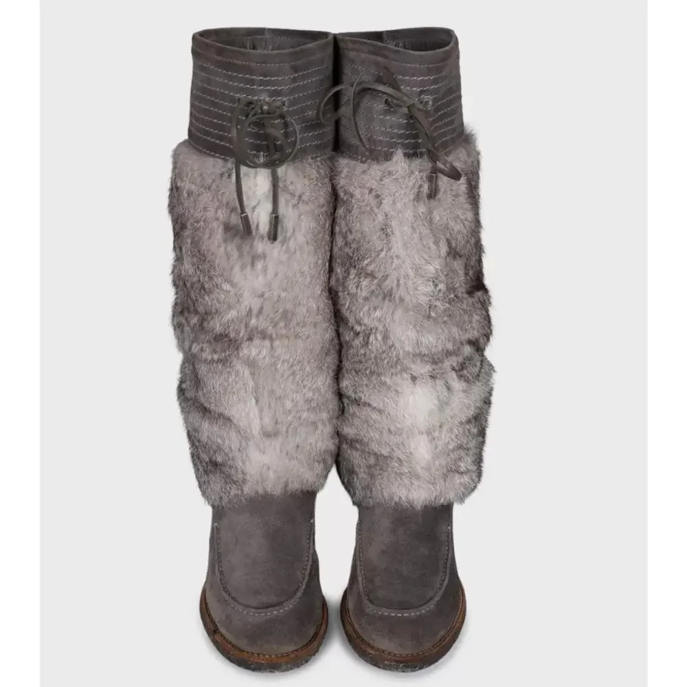 Christian Dior Gray Suede & Fur Boots - EU 37.5